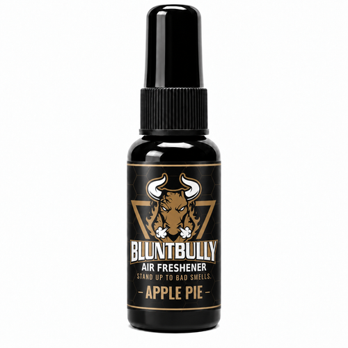 BluntBully Apple Pie air freshener 1 oz and 1.5 oz black spray bottle with individual scent label