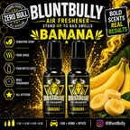 BluntBully Banana air freshener illustrated scent card with individual scent label on the bottles