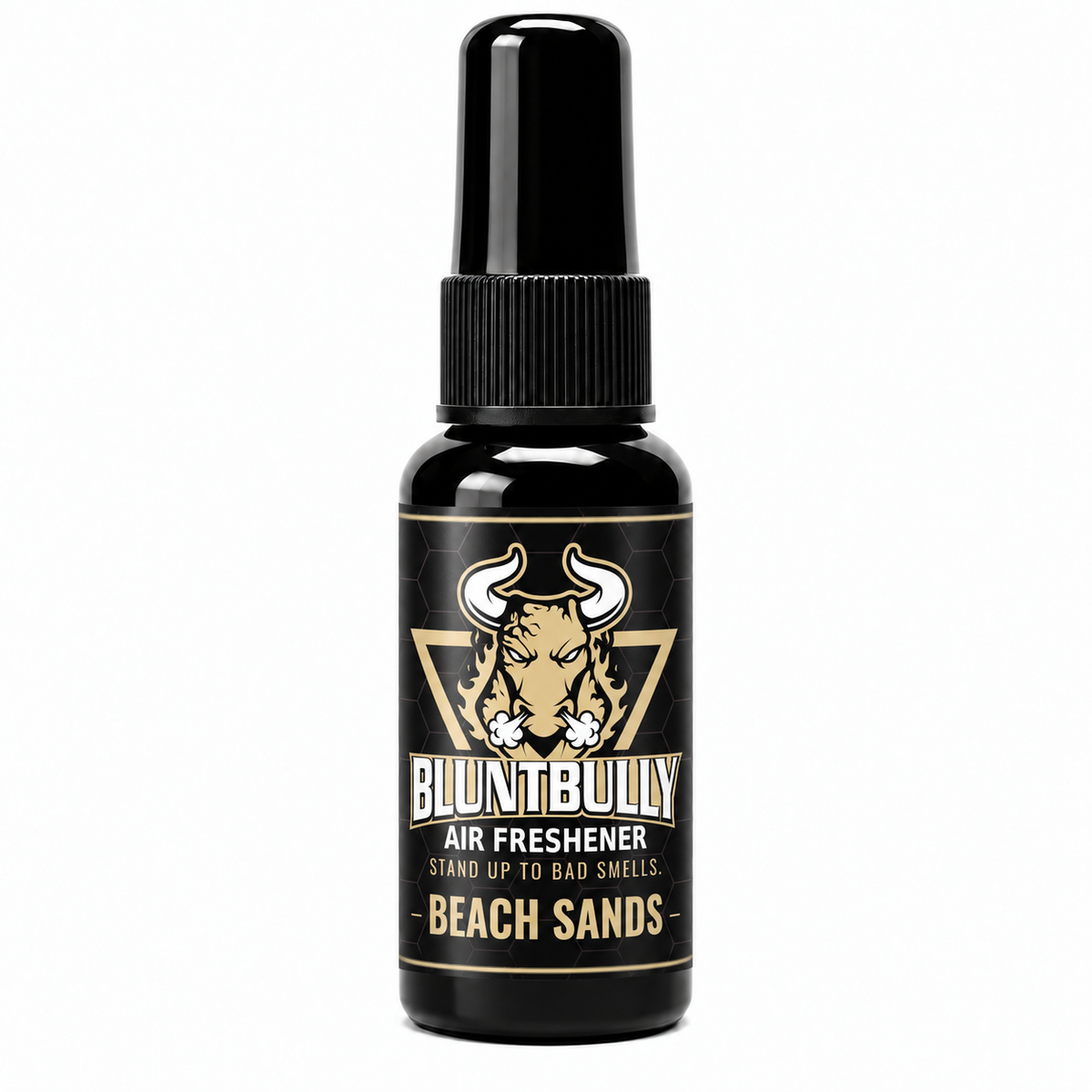 BluntBully Beach Sands air freshener 1 oz and 1.5 oz black spray bottle with individual scent label
