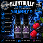BluntBully Berry air freshener illustrated scent card with individual scent label on the bottles