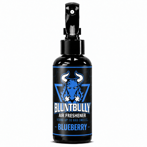 Blunt Bully Blueberry Air Freshener Spray, 4 oz black trigger spray bottle with blue scent label