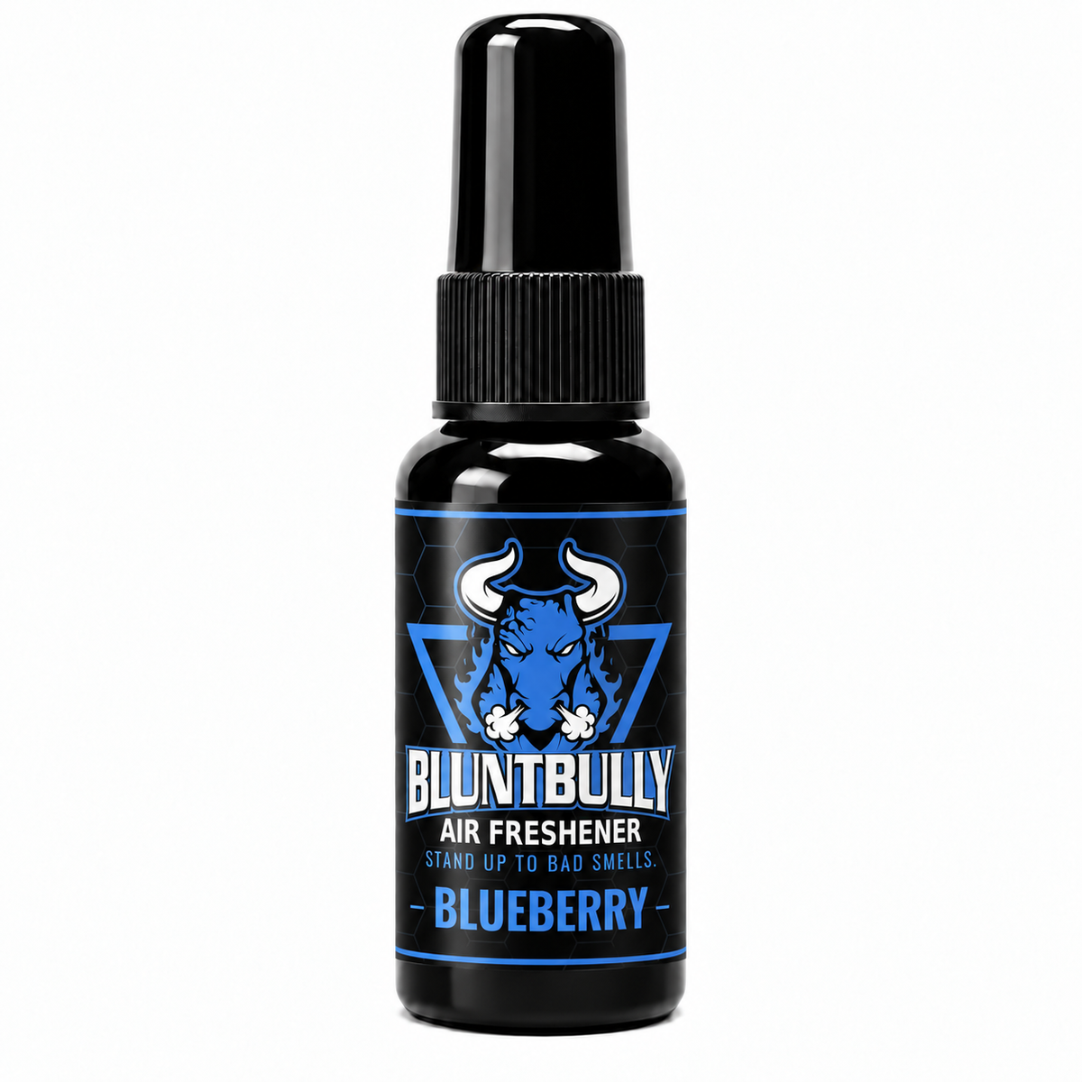 Blunt Bully Blueberry air freshener spray bottle — new label mockup