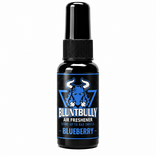 Blunt Bully Blueberry air freshener spray bottle — new label mockup