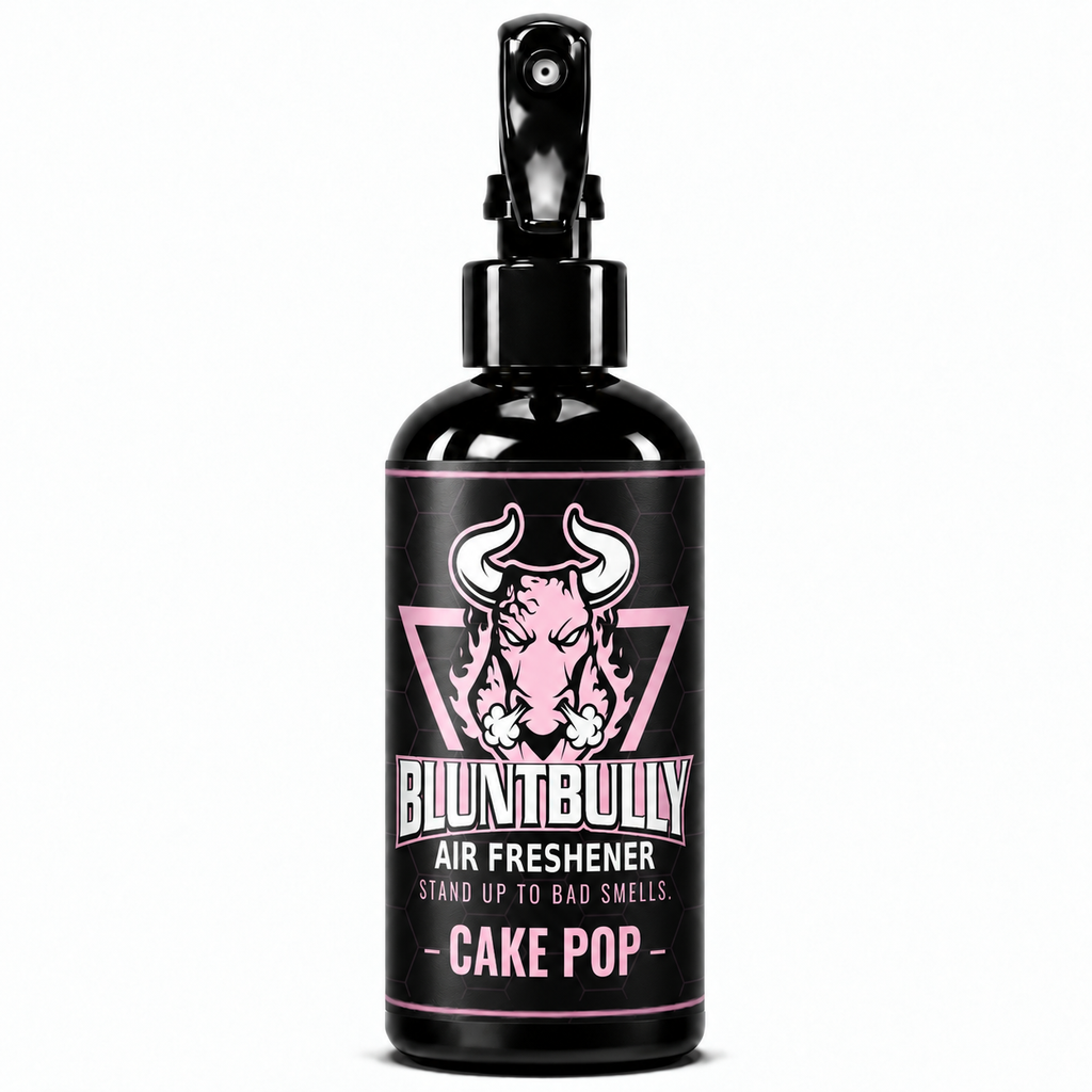 BluntBully Cake Pop air freshener 8 oz black spray bottle with individual scent label