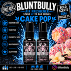 BluntBully Cake Pop air freshener illustrated scent card with individual scent label on the bottles
