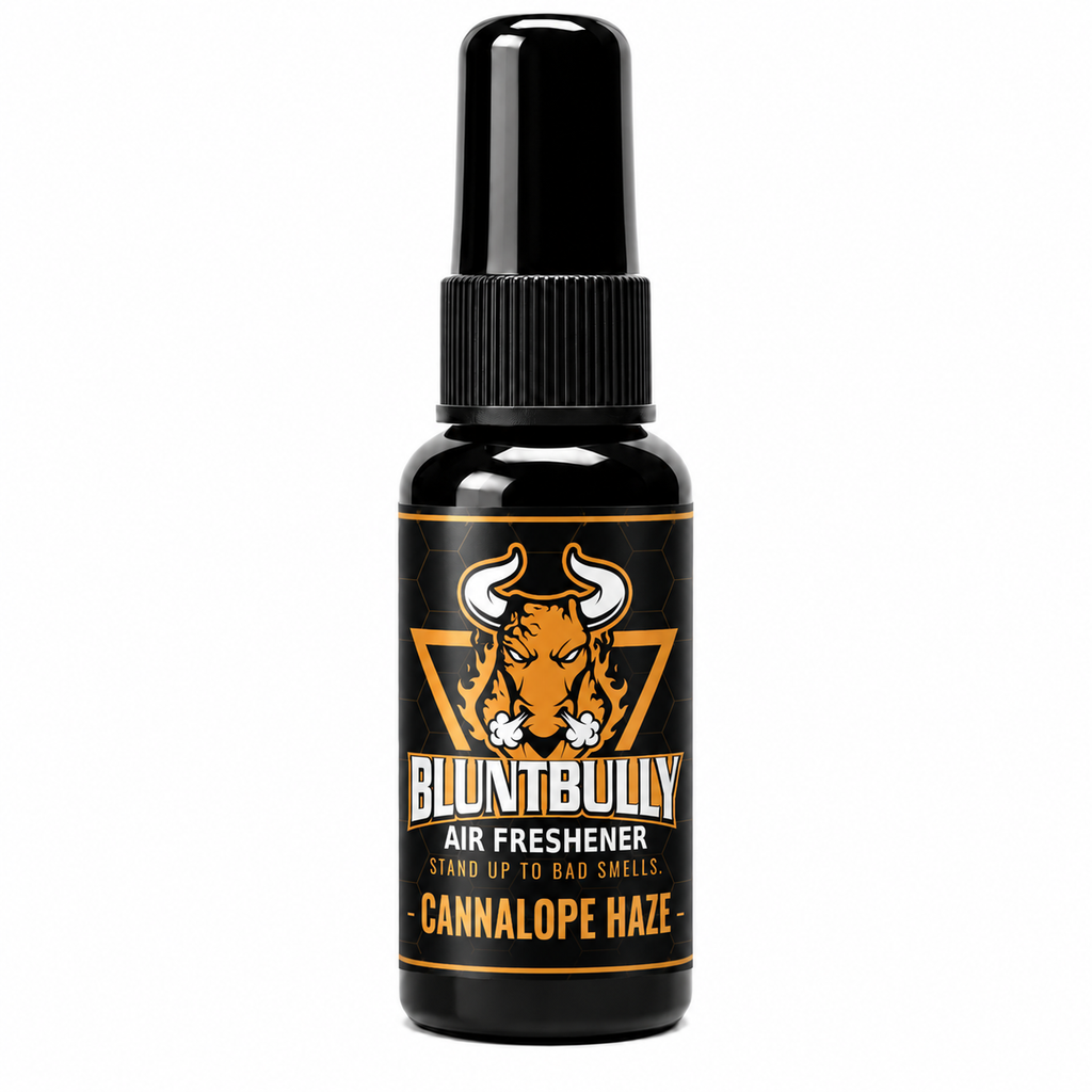 BluntBully Cannalope Haze air freshener 1 oz and 1.5 oz black spray bottle with individual scent label