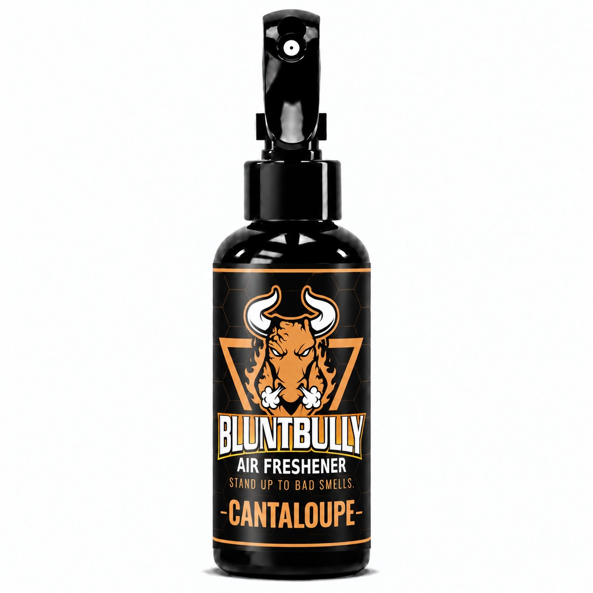 Blunt Bully Cantaloupe Air Freshener Spray, 4 oz black trigger spray bottle with matching scent label