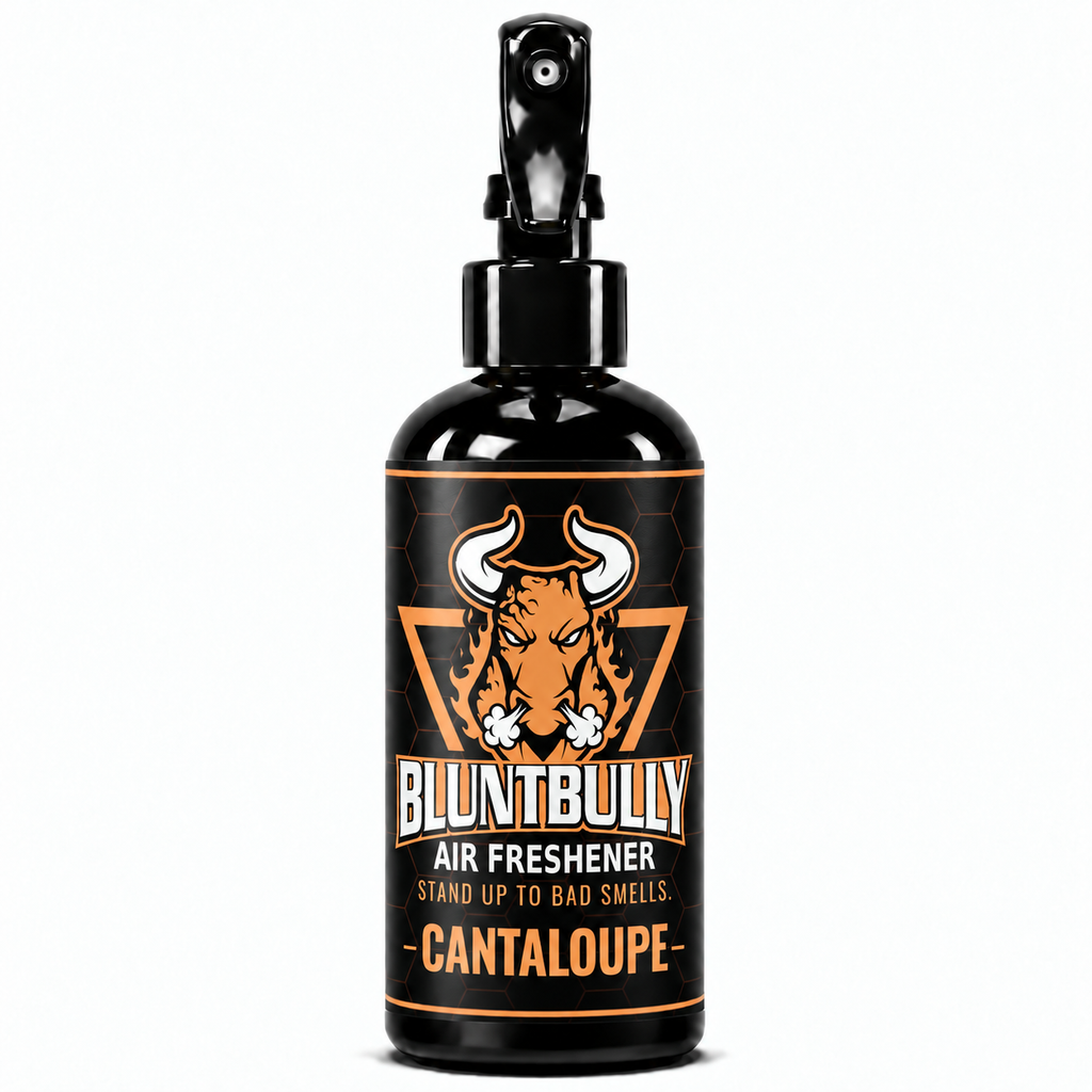 Blunt Bully Cantaloupe Air Freshener Spray, 8 oz black trigger spray bottle with matching scent label