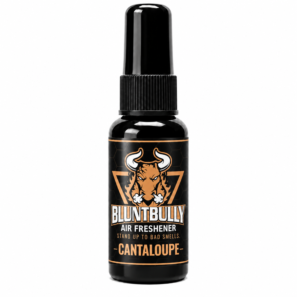Blunt Bully Cantaloupe air freshener spray bottle — new label mockup