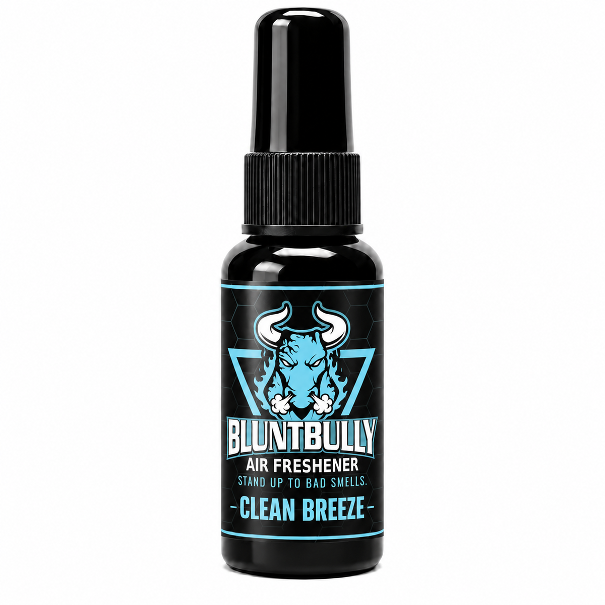 Blunt Bully Clean Breeze air freshener spray bottle — new label mockup