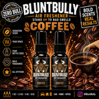 BluntBully Coffee air freshener illustrated scent card with individual scent label on the bottles