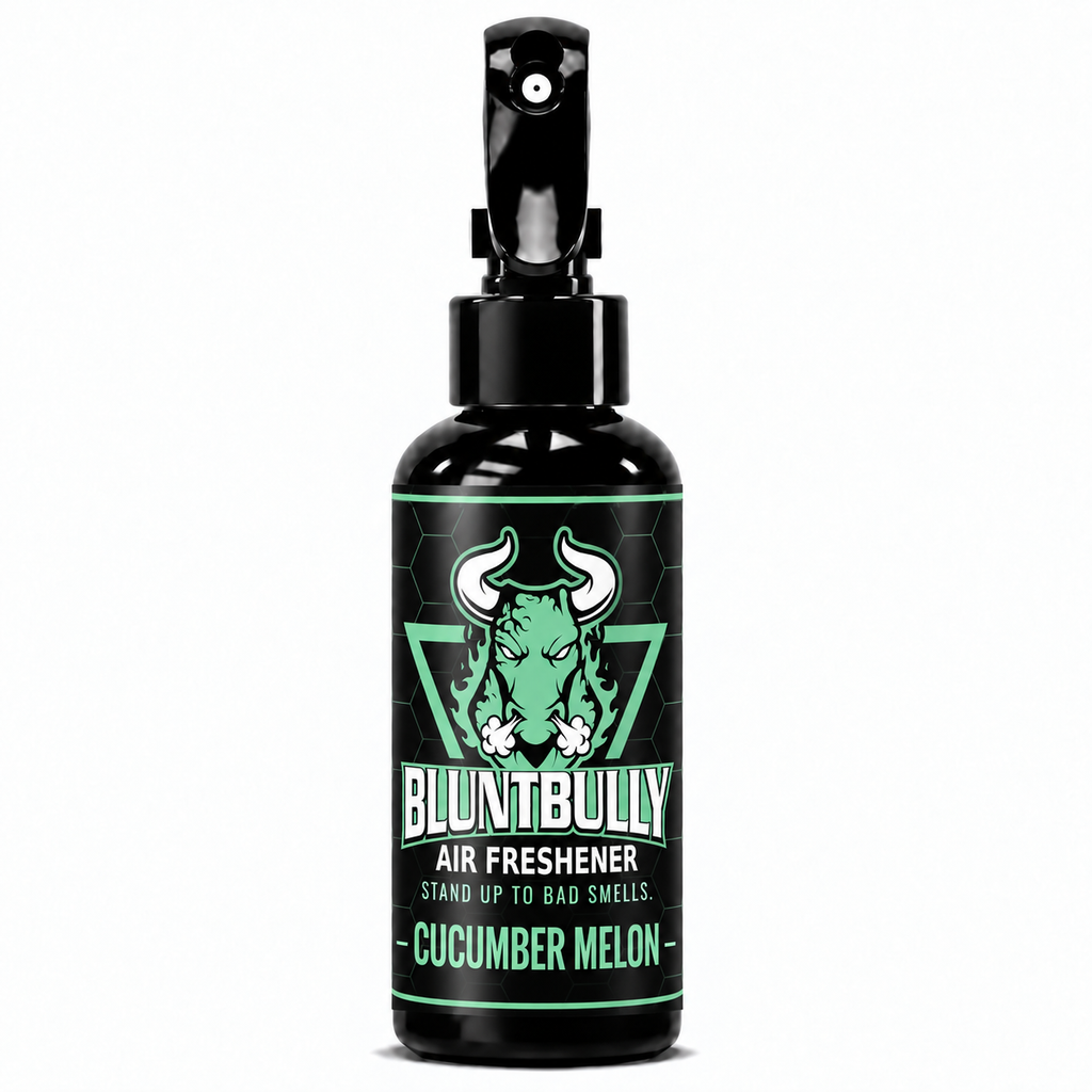 Blunt Bully Cucumber Melon Air Freshener Spray, 4 oz black trigger spray bottle with matching scent label