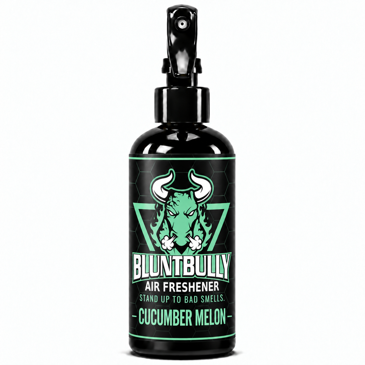 Blunt Bully Cucumber Melon Air Freshener Spray, 8 oz black trigger spray bottle with matching scent label