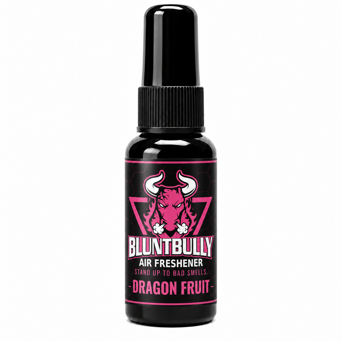 BluntBully Dragon Fruit air freshener 1 oz and 1.5 oz black spray bottle with individual scent label