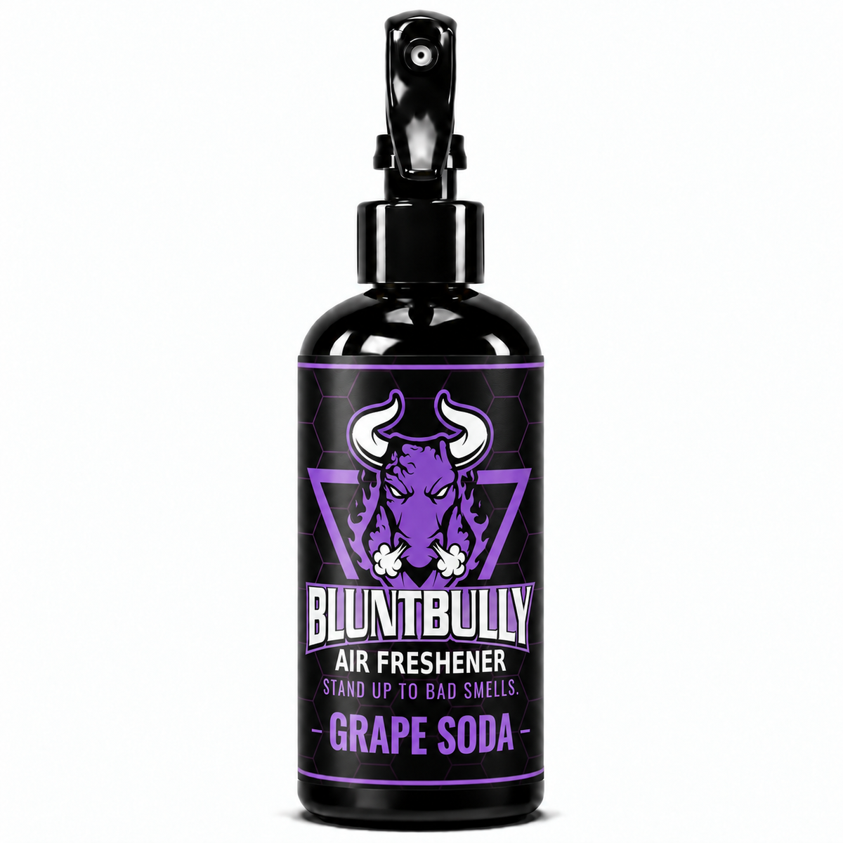 Blunt Bully Grape Soda Air Freshener Spray, 8 oz black trigger spray bottle with matching scent label
