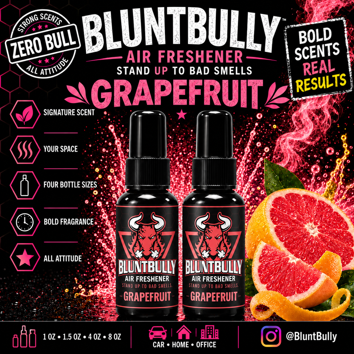 BluntBully Grapefruit air freshener illustrated scent card with individual scent label on the bottles