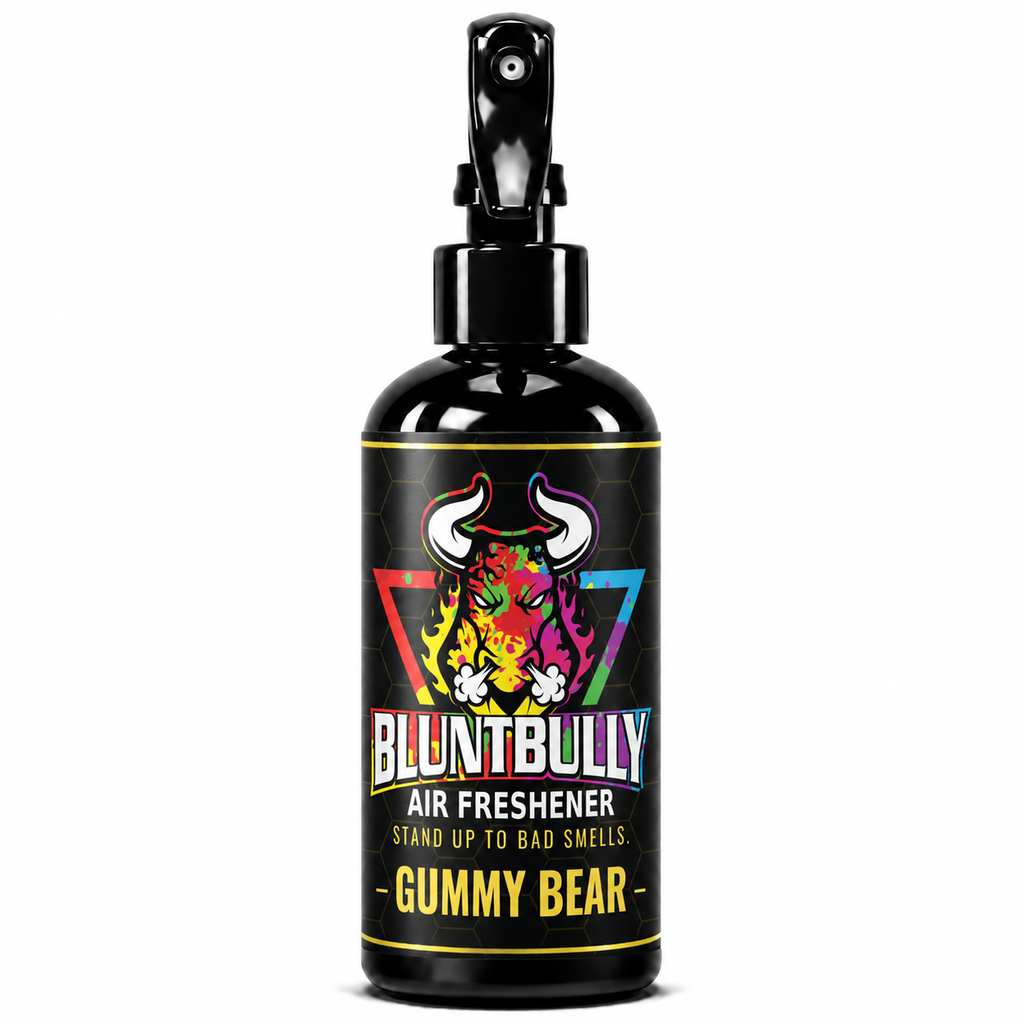 BluntBully Gummy Bear air freshener 8 oz black spray bottle with individual scent label
