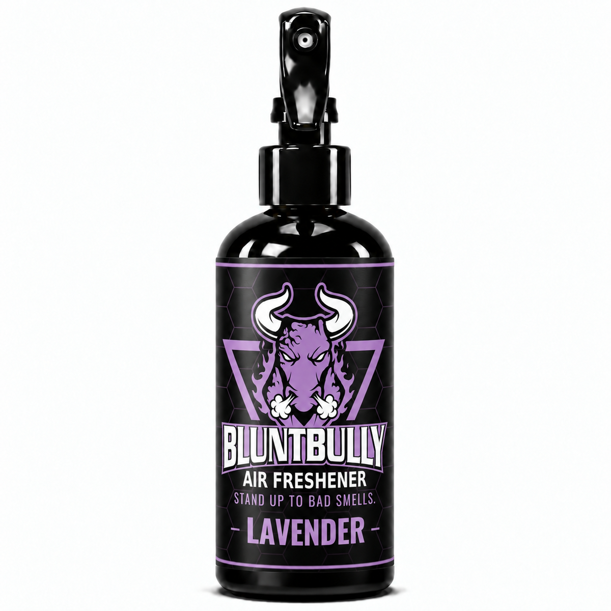 Blunt Bully Lavender Air Freshener Spray, 8 oz black trigger spray bottle with matching scent label
