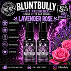 BluntBully Lavender Rose air freshener illustrated scent card with individual scent label on the bottles