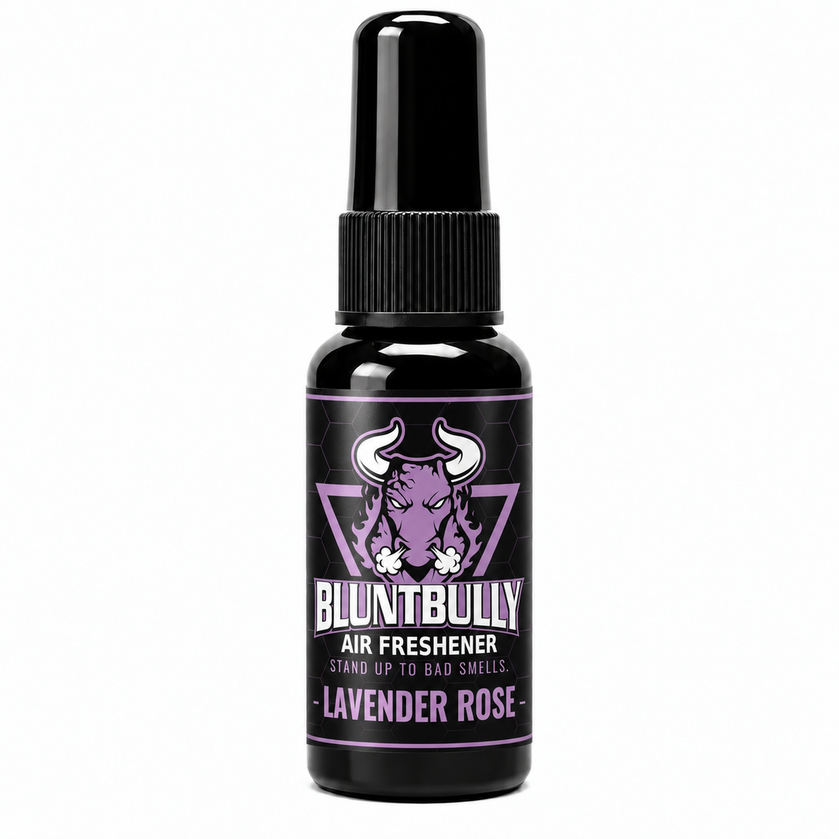 BluntBully Lavender Rose air freshener 1 oz and 1.5 oz black spray bottle with individual scent label
