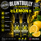 BluntBully Lemon air freshener illustrated scent card with individual scent label on the bottles