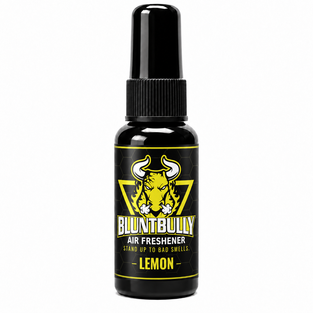 BluntBully Lemon air freshener 1 oz and 1.5 oz black spray bottle with individual scent label