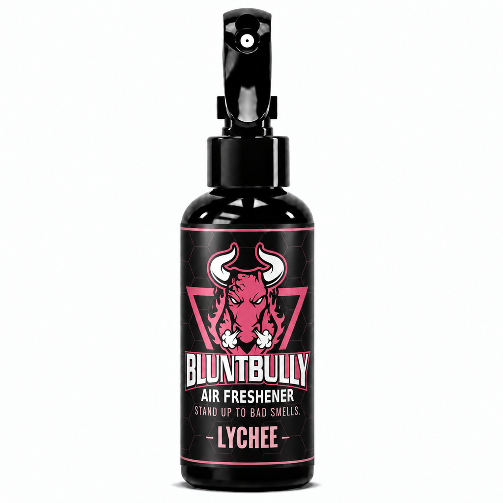 BluntBully Lychee air freshener 4 oz black spray bottle with individual scent label