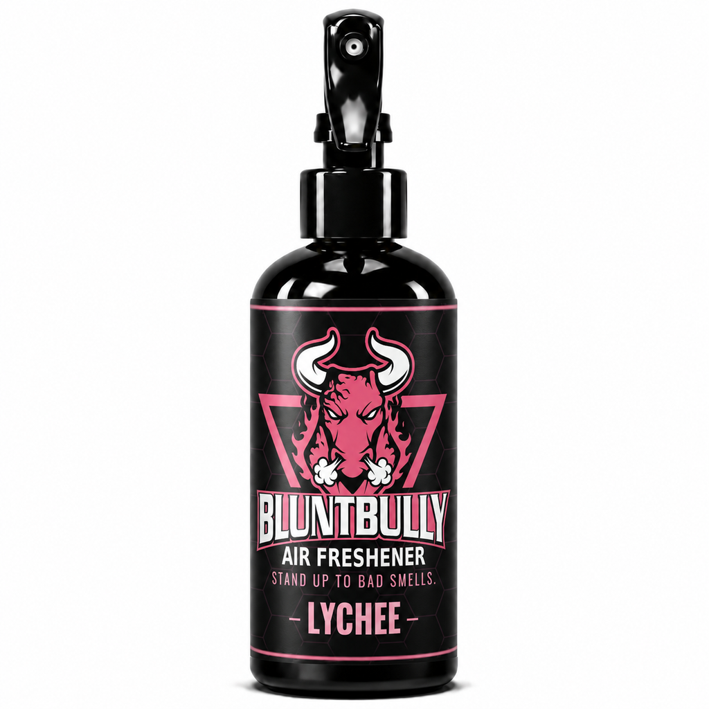 BluntBully Lychee air freshener 8 oz black spray bottle with individual scent label