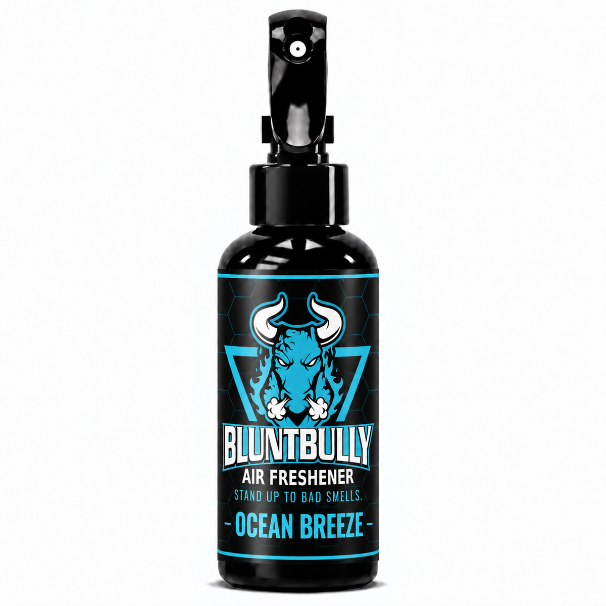Blunt Bully Ocean Breeze Air Freshener Spray, 4 oz black trigger spray bottle with matching scent label