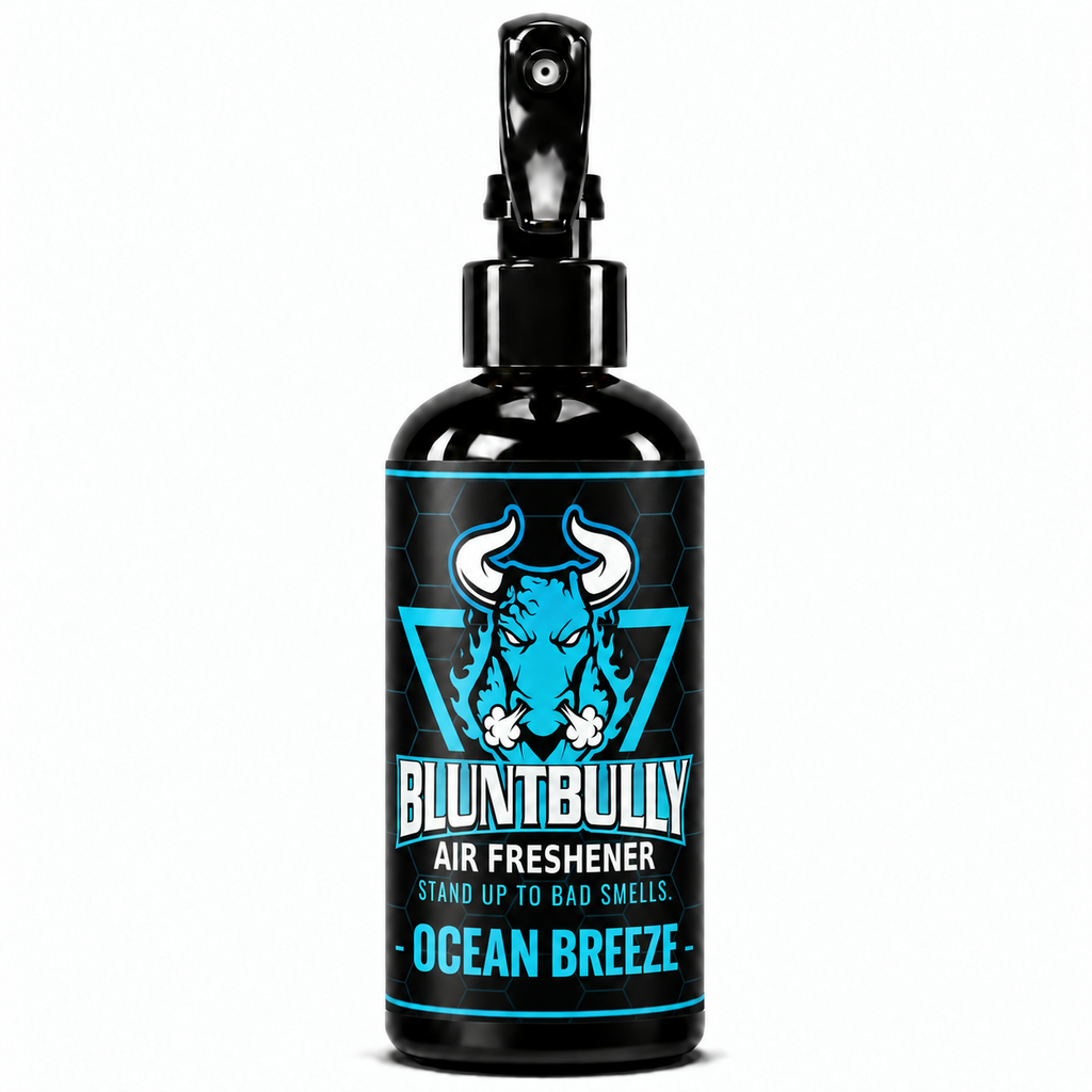 Blunt Bully Ocean Breeze Air Freshener Spray, 8 oz black trigger spray bottle with matching scent label