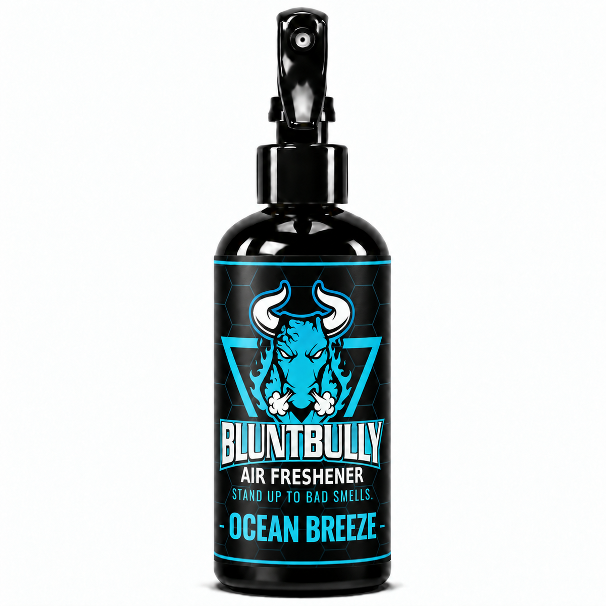 Blunt Bully Ocean Breeze Air Freshener Spray, 8 oz black trigger spray bottle with matching scent label