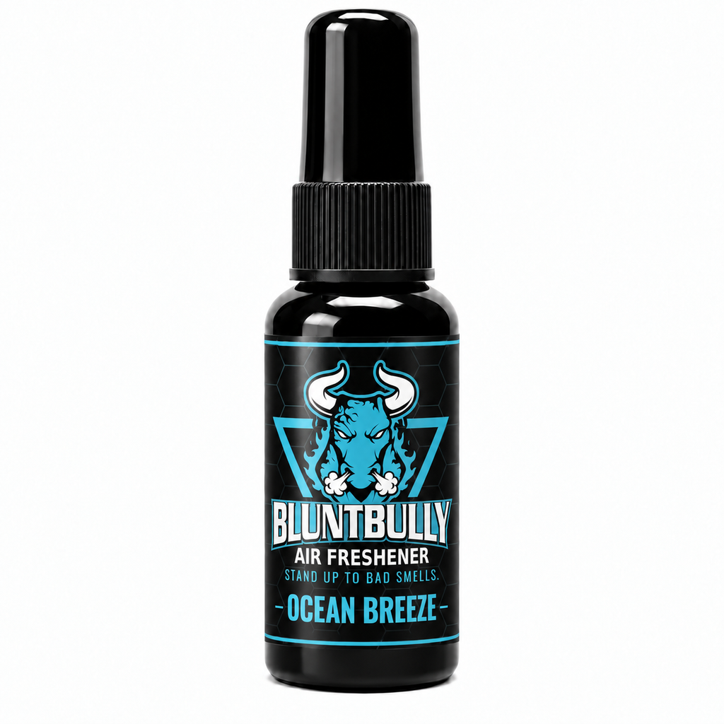 Blunt Bully Ocean Breeze air freshener spray bottle — new label mockup