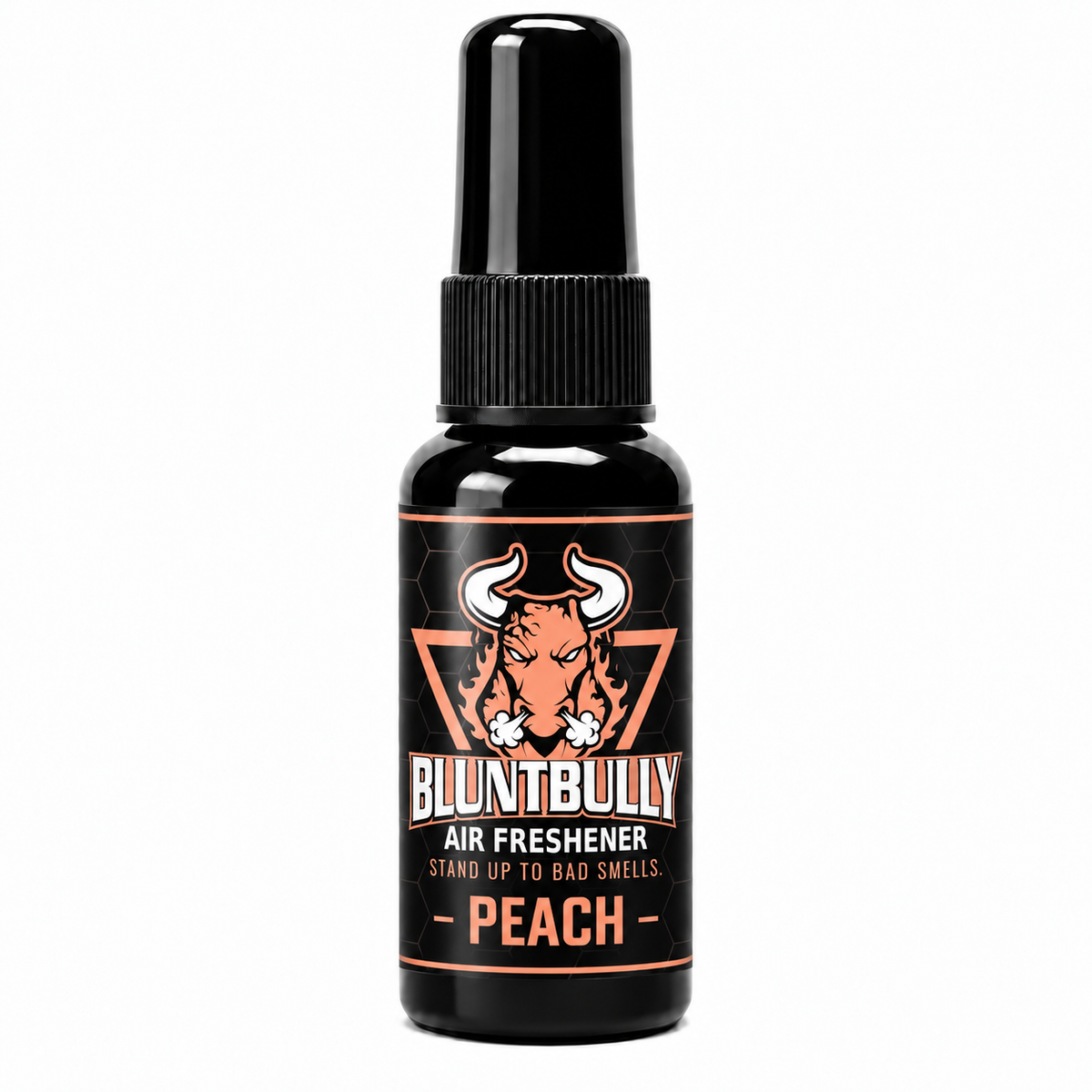 Blunt Bully Peach air freshener spray bottle — new label mockup