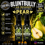 BluntBully Pear air freshener illustrated scent card with individual scent label on the bottles