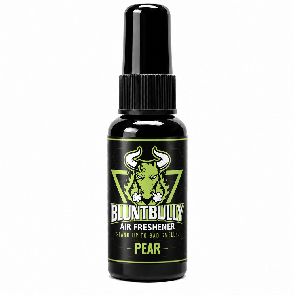 BluntBully Pear air freshener 1 oz and 1.5 oz black spray bottle with individual scent label