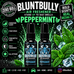 BluntBully Peppermint air freshener illustrated scent card with individual scent label on the bottles