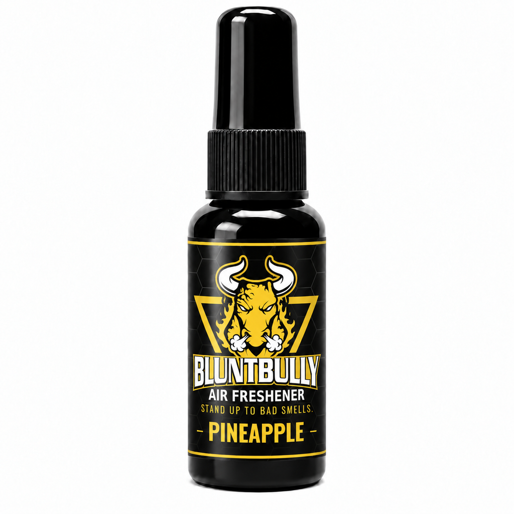 Blunt Bully Pineapple air freshener spray bottle — new label mockup