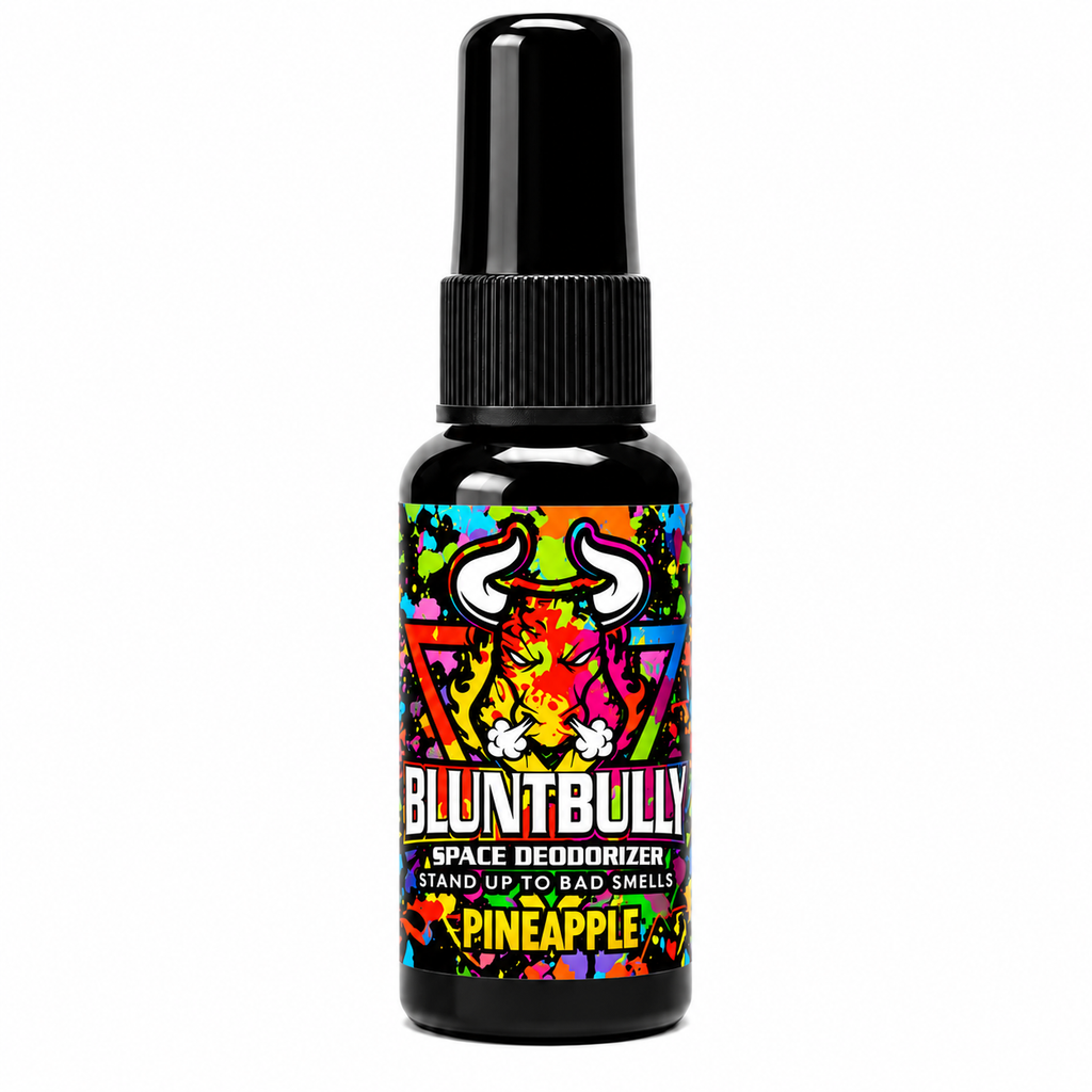 Blunt Bully Pineapple Space Deodorizer Spray, small black bottle on a white background