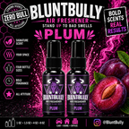BluntBully Plum air freshener illustrated scent card with individual scent label on the bottles