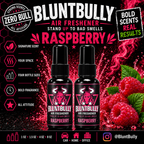BluntBully Raspberry air freshener illustrated scent card with individual scent label on the bottles
