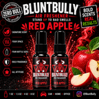 BluntBully Red Apple air freshener illustrated scent card with individual scent label on the bottles