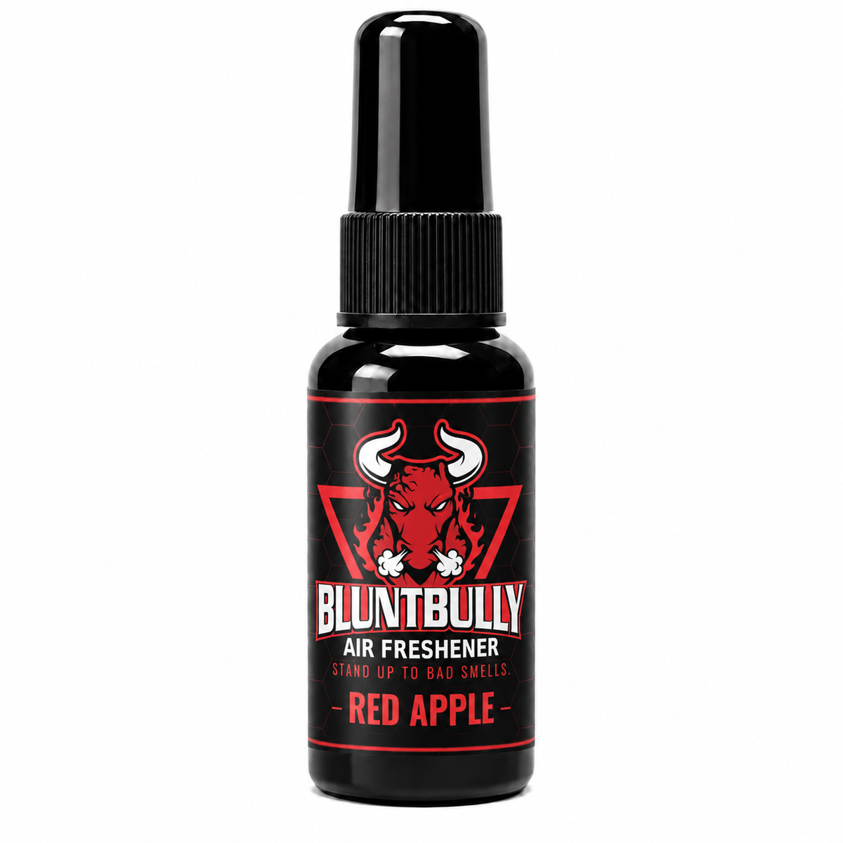 BluntBully Red Apple air freshener 1 oz and 1.5 oz black spray bottle with individual scent label