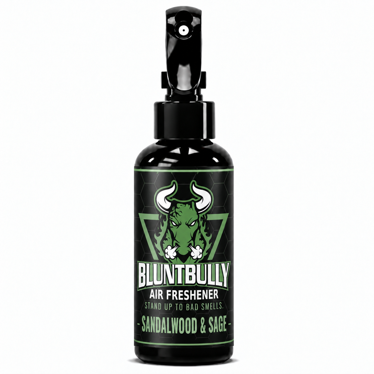 BluntBully Sandalwood & Sage air freshener 4 oz black spray bottle with individual scent label