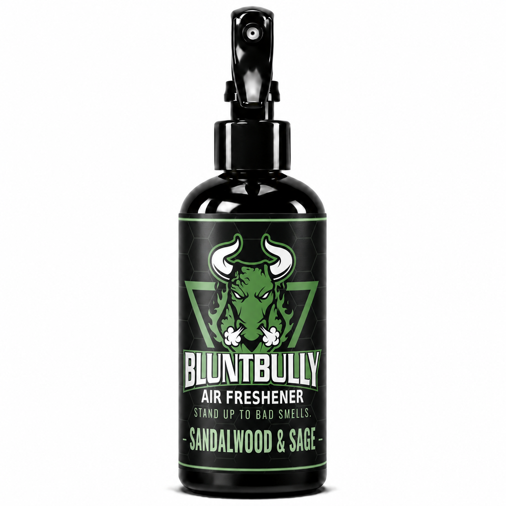 BluntBully Sandalwood & Sage air freshener 8 oz black spray bottle with individual scent label