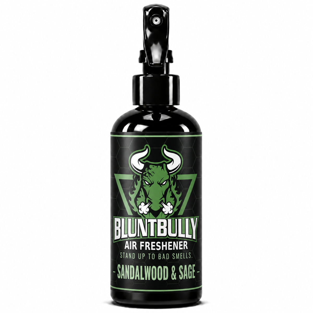 BluntBully Sandalwood & Sage air freshener 8 oz black spray bottle with individual scent label