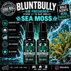 BluntBully Sea Moss air freshener illustrated scent card with individual scent label on the bottles