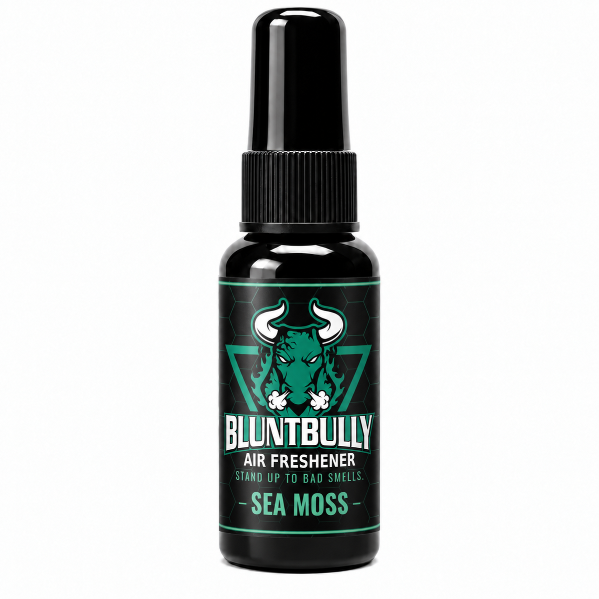 BluntBully Sea Moss air freshener 1 oz and 1.5 oz black spray bottle with individual scent label
