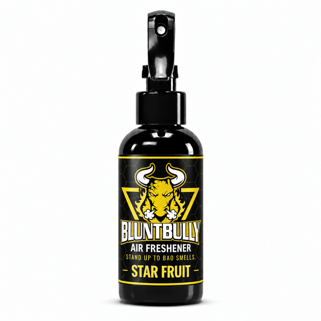 Blunt Bully Star Fruit Air Freshener Spray, 4 oz black spray bottle with matching scent label on white background
