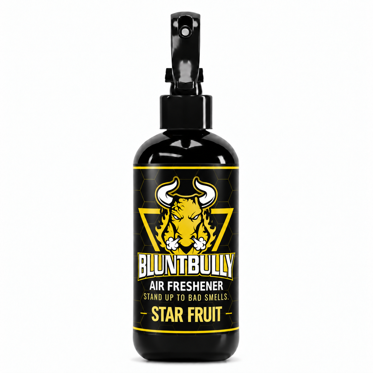 Blunt Bully Star Fruit Air Freshener Spray, 8 oz black spray bottle with matching scent label on white background