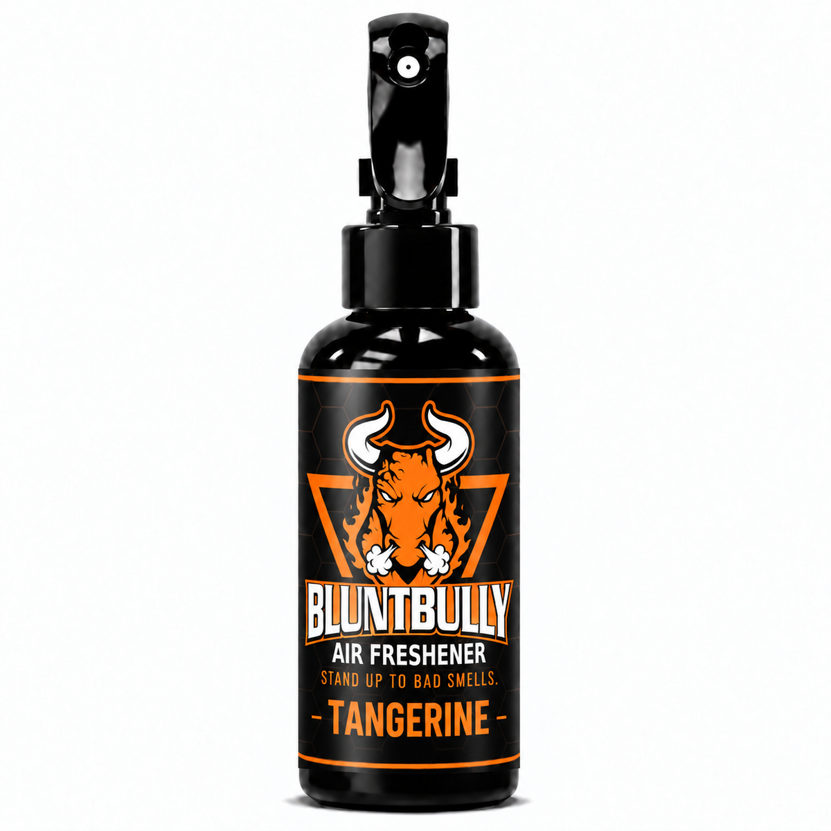 Blunt Bully Tangerine Air Freshener Spray, 4 oz black trigger spray bottle with matching scent label